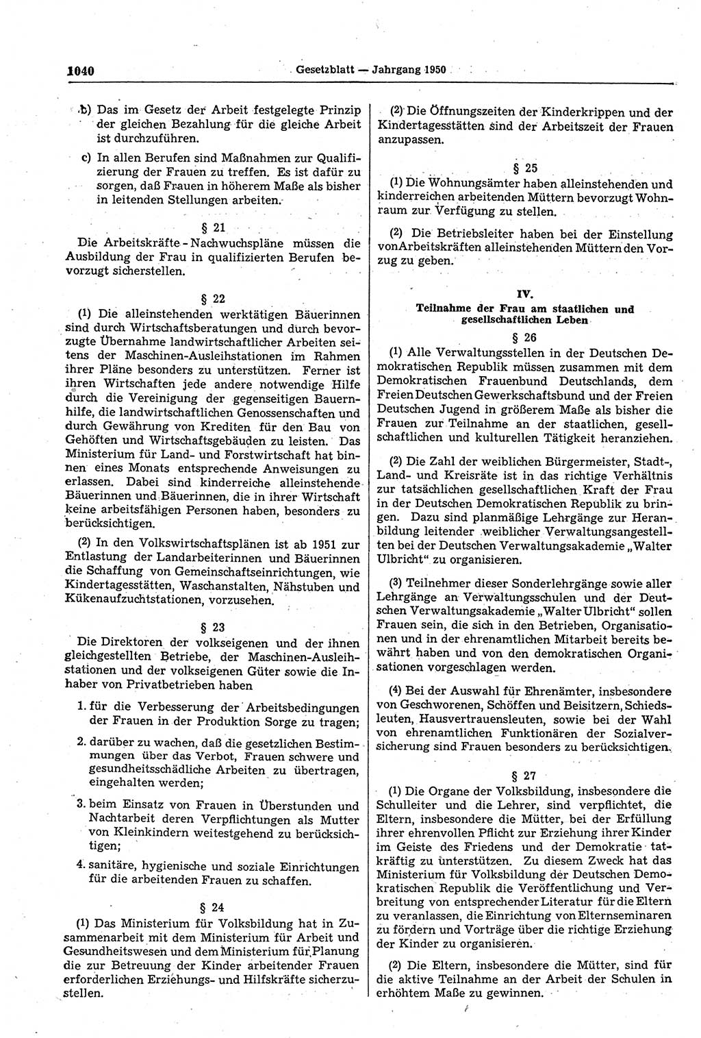 Gesetzblatt (GBl.) der Deutschen Demokratischen Republik (DDR) 1950, Seite 1040 (GBl. DDR 1950, S. 1040)