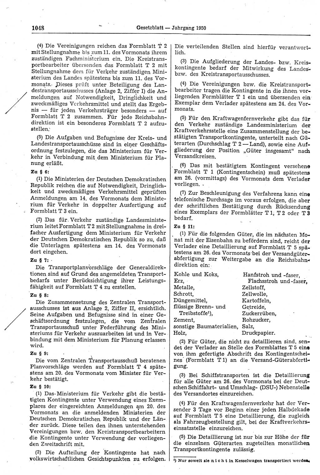 Gesetzblatt (GBl.) der Deutschen Demokratischen Republik (DDR) 1950, Seite 1048 (GBl. DDR 1950, S. 1048)