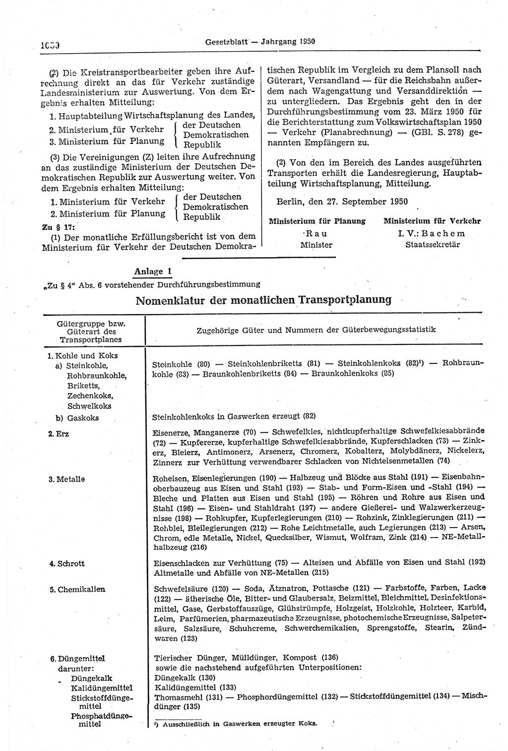 Gesetzblatt (GBl.) der Deutschen Demokratischen Republik (DDR) 1950, Seite 1050 (GBl. DDR 1950, S. 1050)