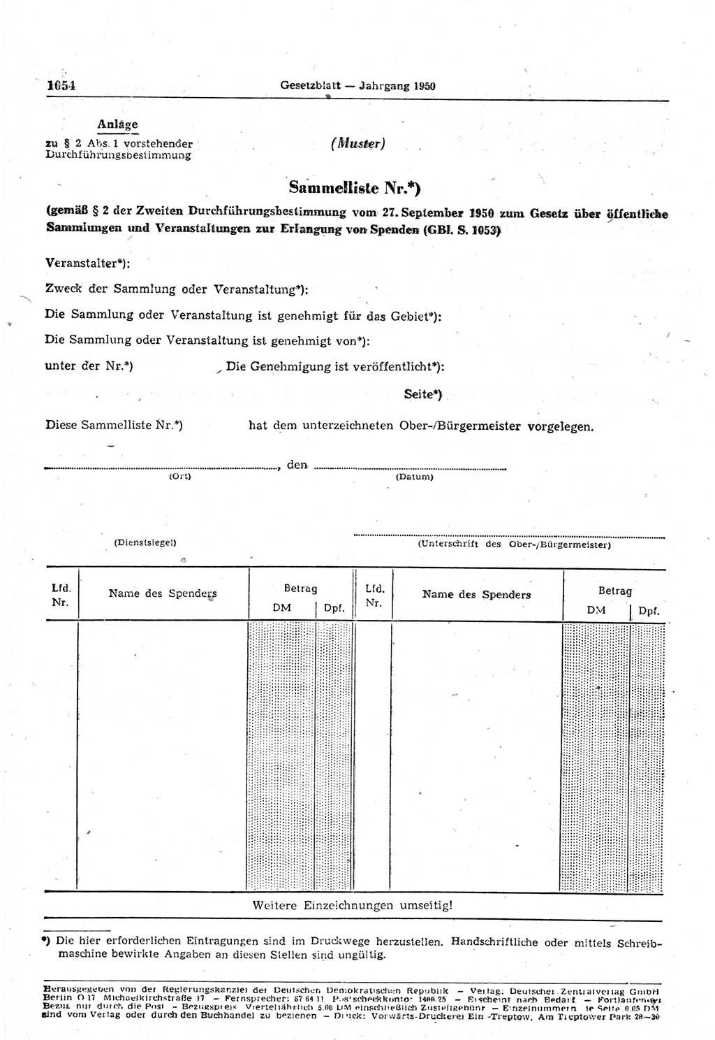 Gesetzblatt (GBl.) der Deutschen Demokratischen Republik (DDR) 1950, Seite 1054 (GBl. DDR 1950, S. 1054)