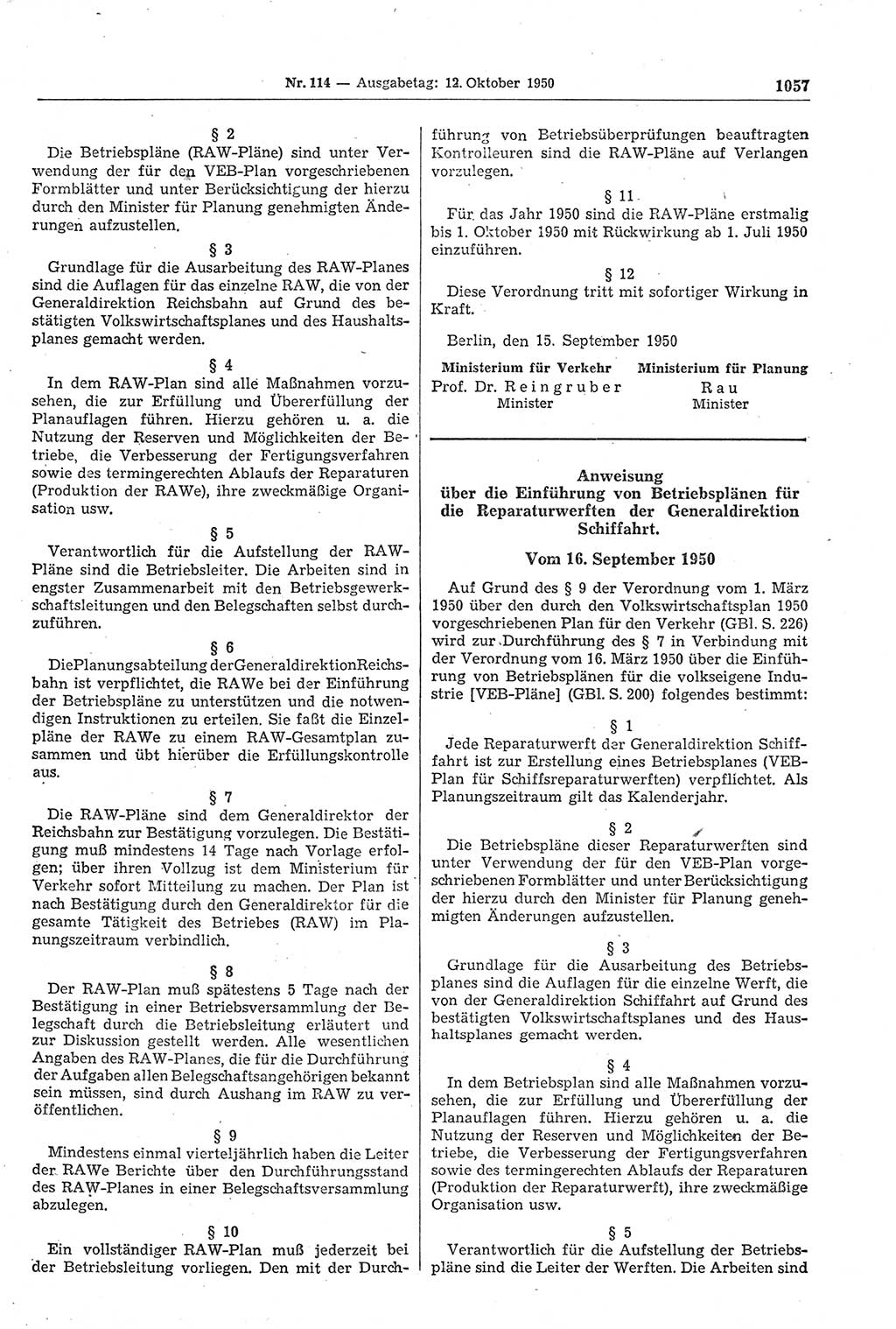 Gesetzblatt (GBl.) der Deutschen Demokratischen Republik (DDR) 1950, Seite 1057 (GBl. DDR 1950, S. 1057)