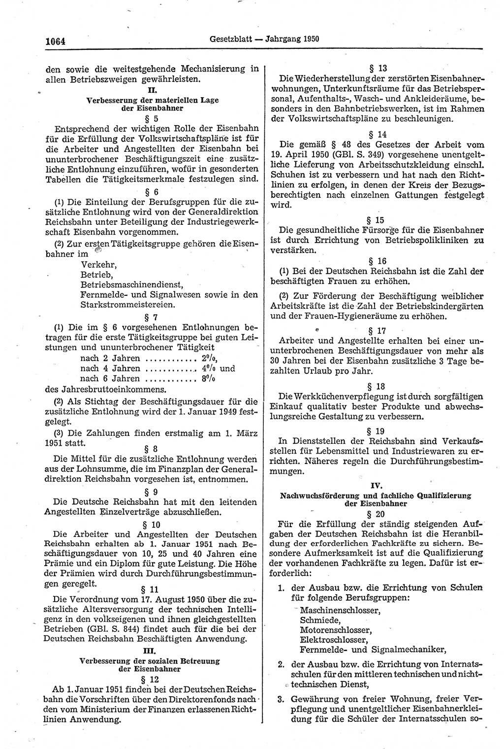 Gesetzblatt (GBl.) der Deutschen Demokratischen Republik (DDR) 1950, Seite 1064 (GBl. DDR 1950, S. 1064)