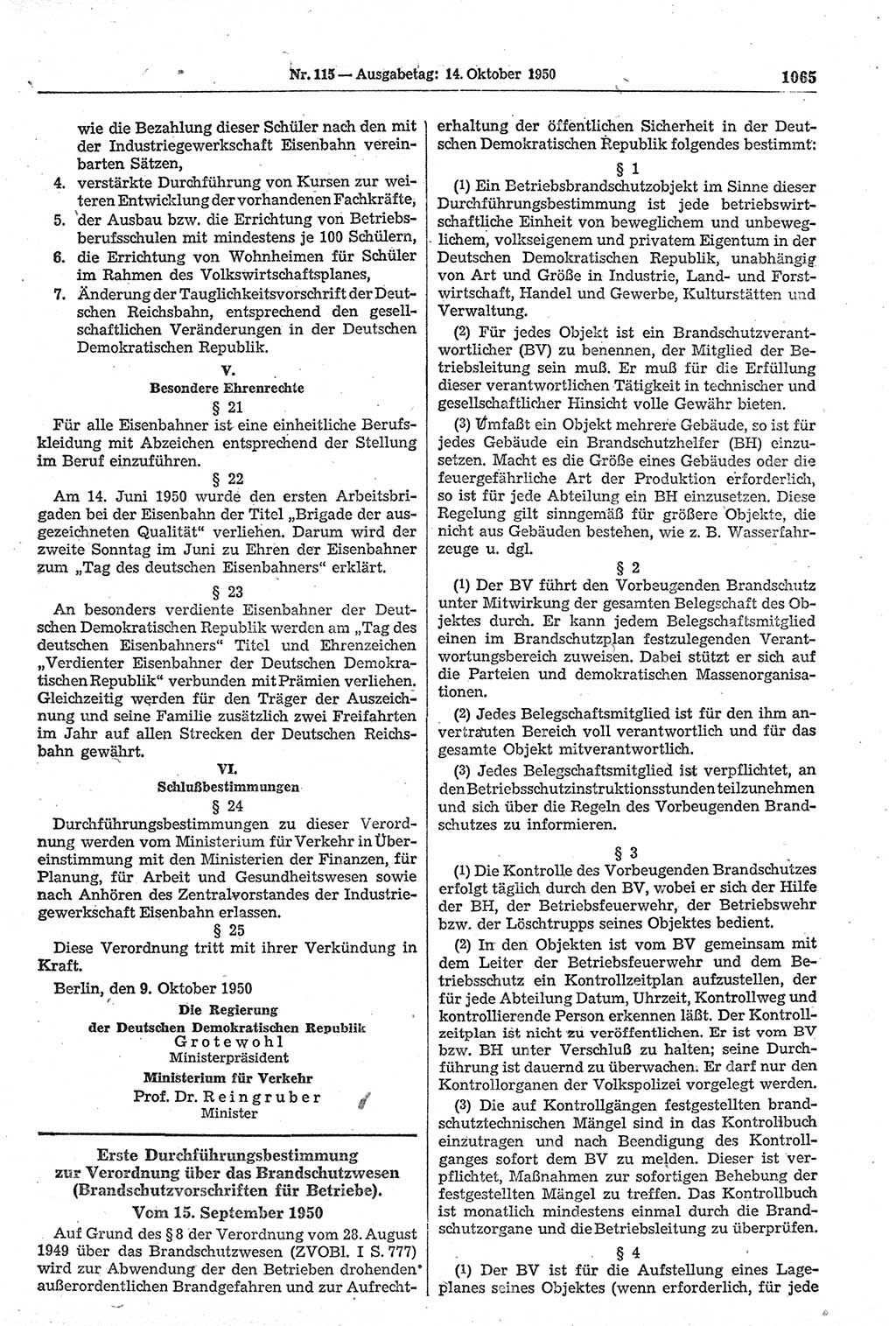 Gesetzblatt (GBl.) der Deutschen Demokratischen Republik (DDR) 1950, Seite 1065 (GBl. DDR 1950, S. 1065)