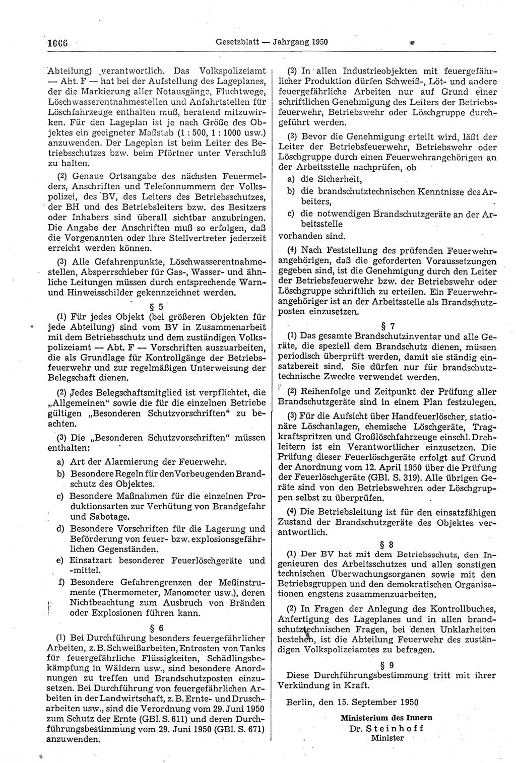 Gesetzblatt (GBl.) der Deutschen Demokratischen Republik (DDR) 1950, Seite 1066 (GBl. DDR 1950, S. 1066)
