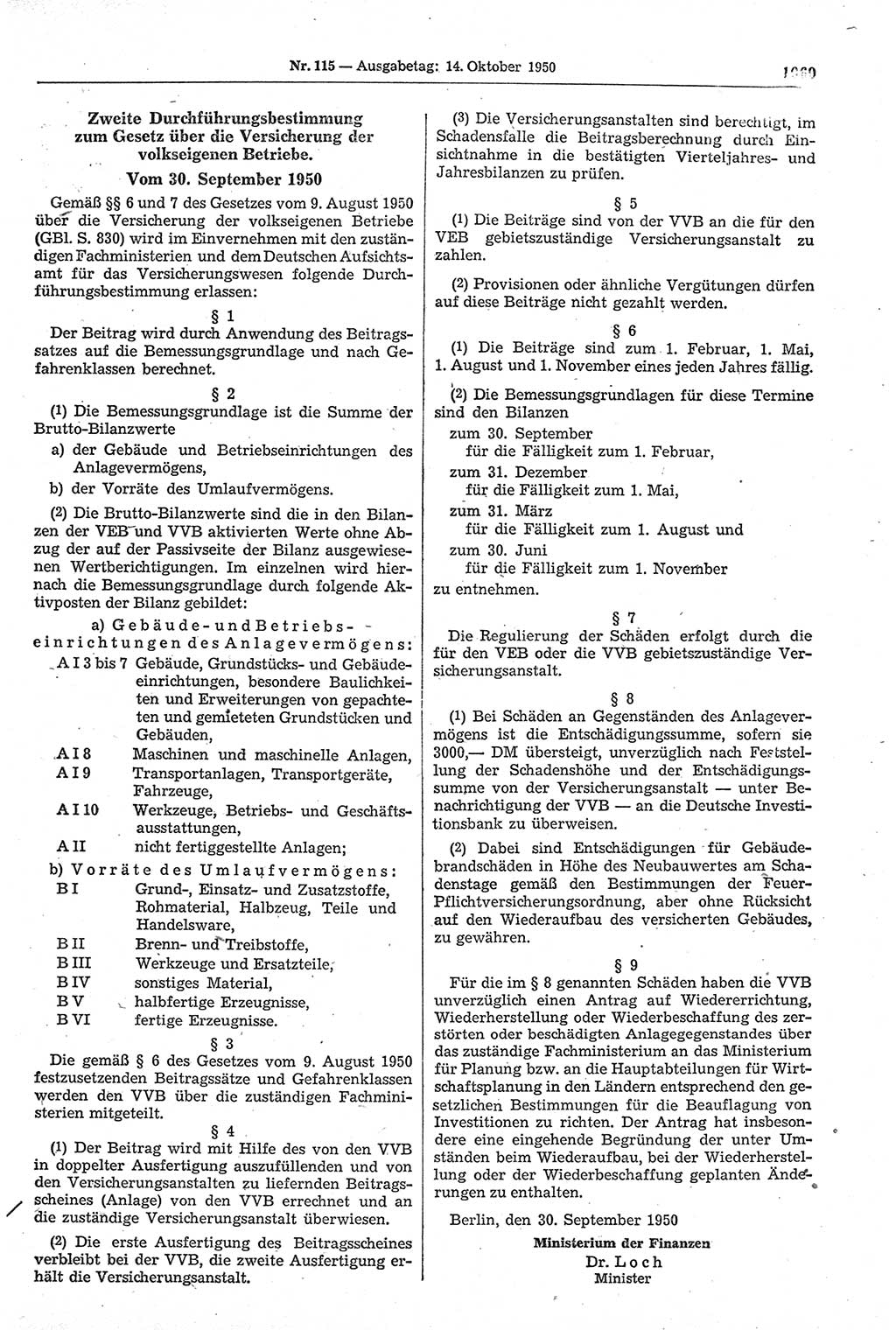 Gesetzblatt (GBl.) der Deutschen Demokratischen Republik (DDR) 1950, Seite 1069 (GBl. DDR 1950, S. 1069)