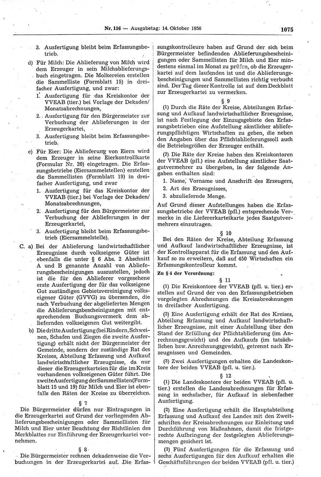 Gesetzblatt (GBl.) der Deutschen Demokratischen Republik (DDR) 1950, Seite 1075 (GBl. DDR 1950, S. 1075)
