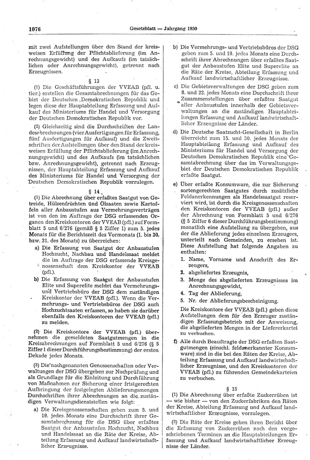 Gesetzblatt (GBl.) der Deutschen Demokratischen Republik (DDR) 1950, Seite 1076 (GBl. DDR 1950, S. 1076)