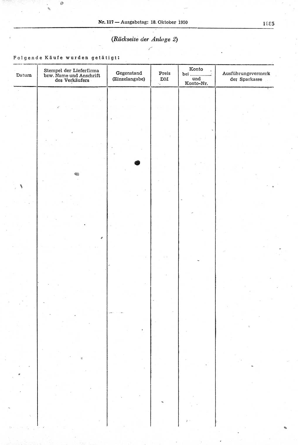 Gesetzblatt (GBl.) der Deutschen Demokratischen Republik (DDR) 1950, Seite 1085 (GBl. DDR 1950, S. 1085)