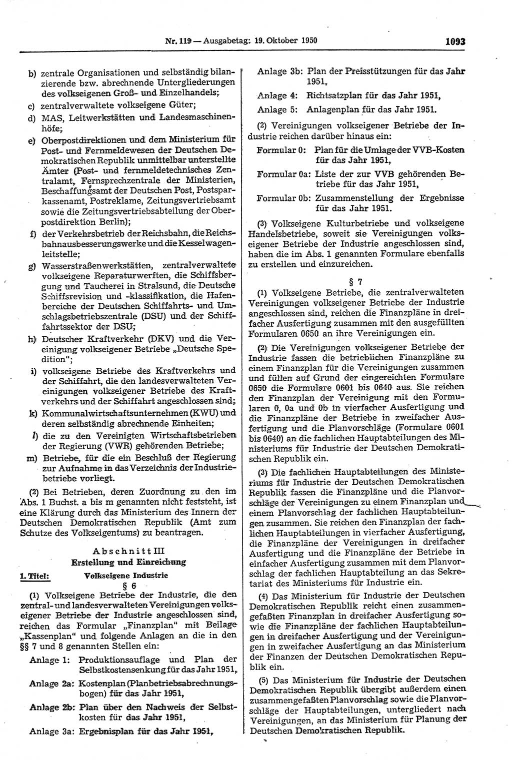 Gesetzblatt (GBl.) der Deutschen Demokratischen Republik (DDR) 1950, Seite 1093 (GBl. DDR 1950, S. 1093)