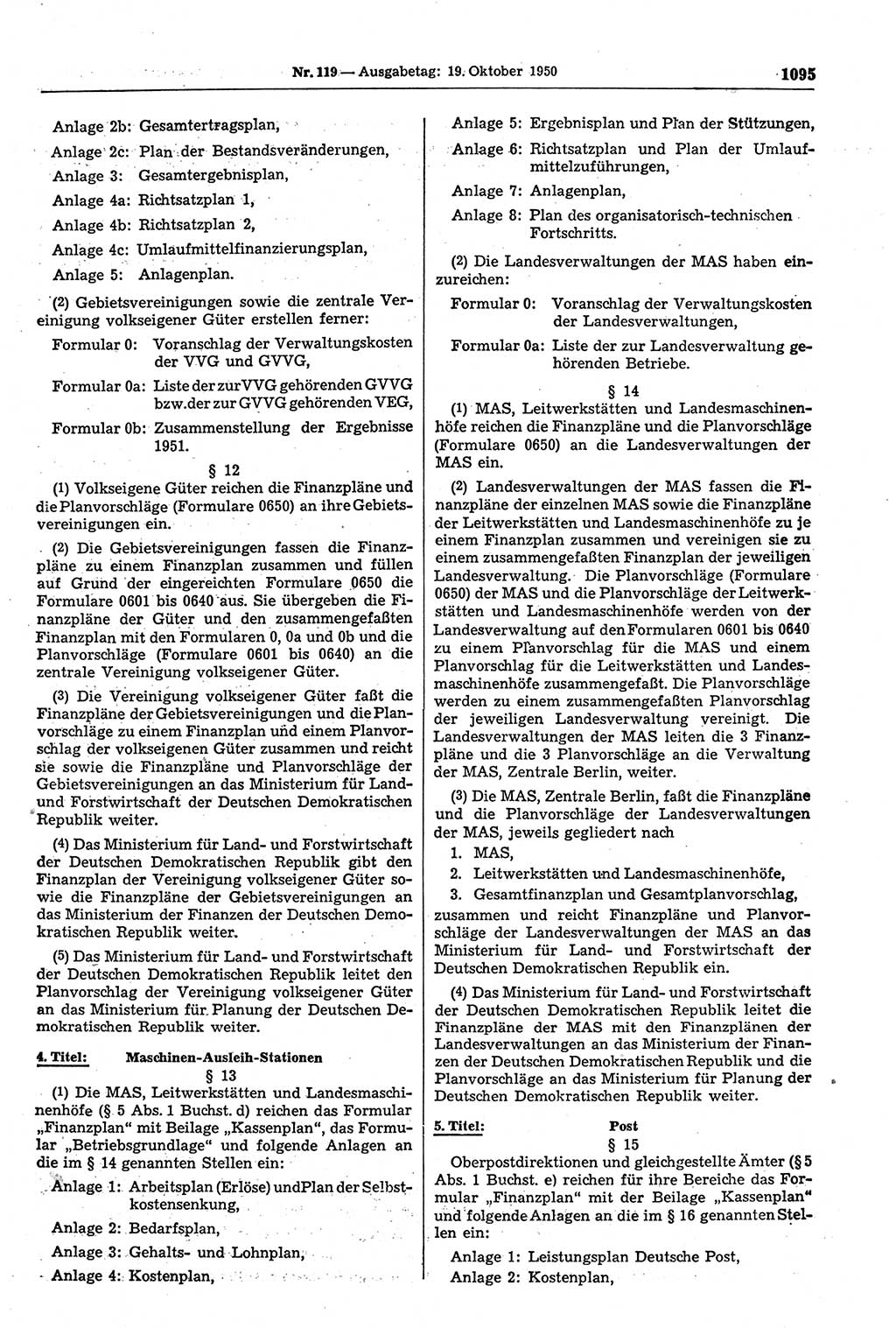 Gesetzblatt (GBl.) der Deutschen Demokratischen Republik (DDR) 1950, Seite 1095 (GBl. DDR 1950, S. 1095)