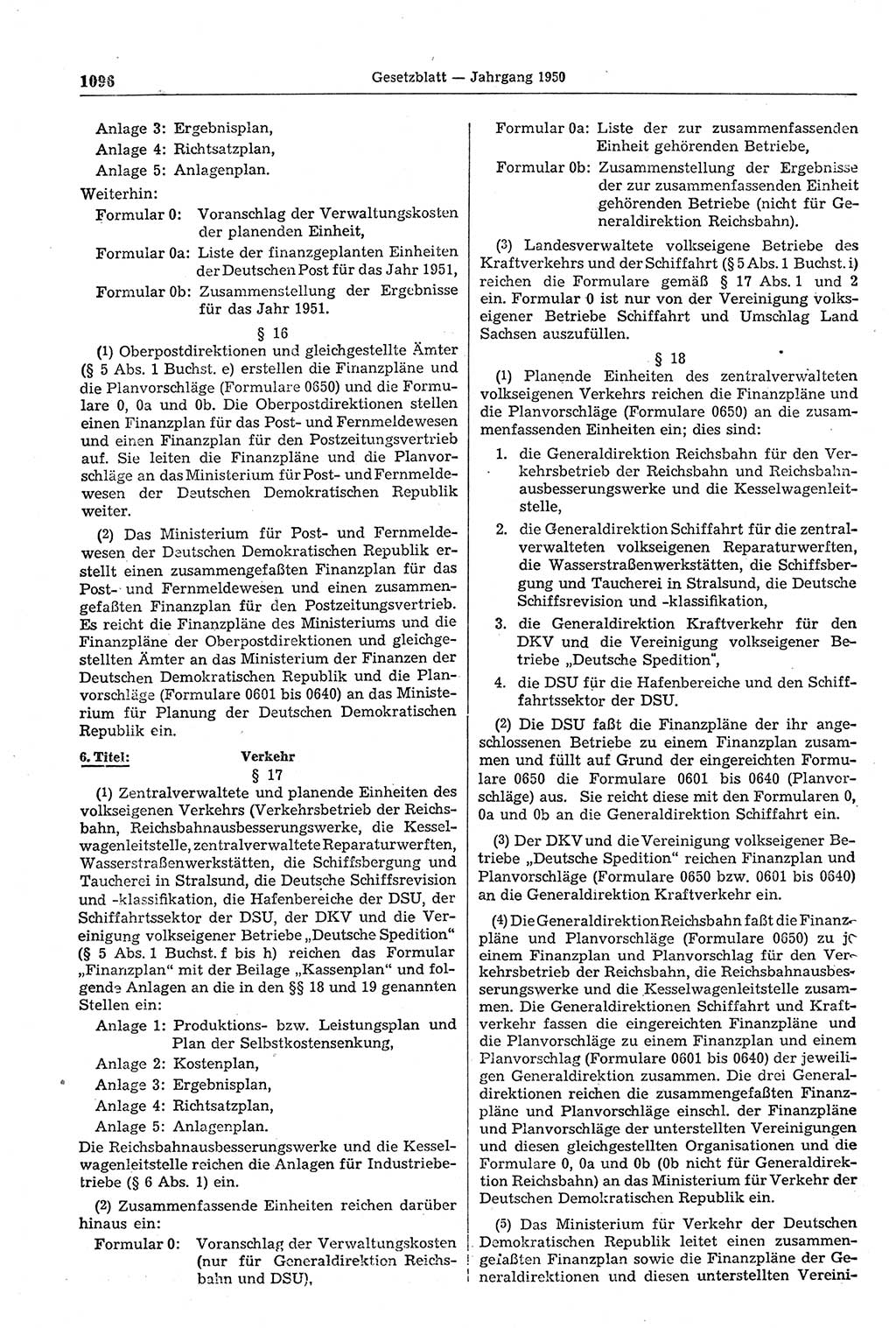Gesetzblatt (GBl.) der Deutschen Demokratischen Republik (DDR) 1950, Seite 1096 (GBl. DDR 1950, S. 1096)