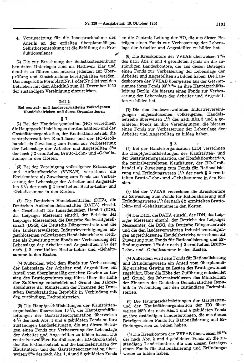 Gesetzblatt (GBl.) der Deutschen Demokratischen Republik (DDR) 1950, Seite 1101 (GBl. DDR 1950, S. 1101)