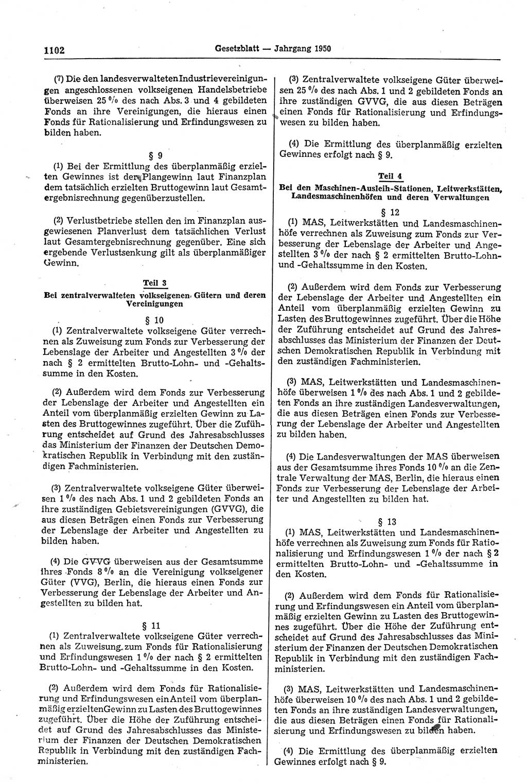 Gesetzblatt (GBl.) der Deutschen Demokratischen Republik (DDR) 1950, Seite 1102 (GBl. DDR 1950, S. 1102)