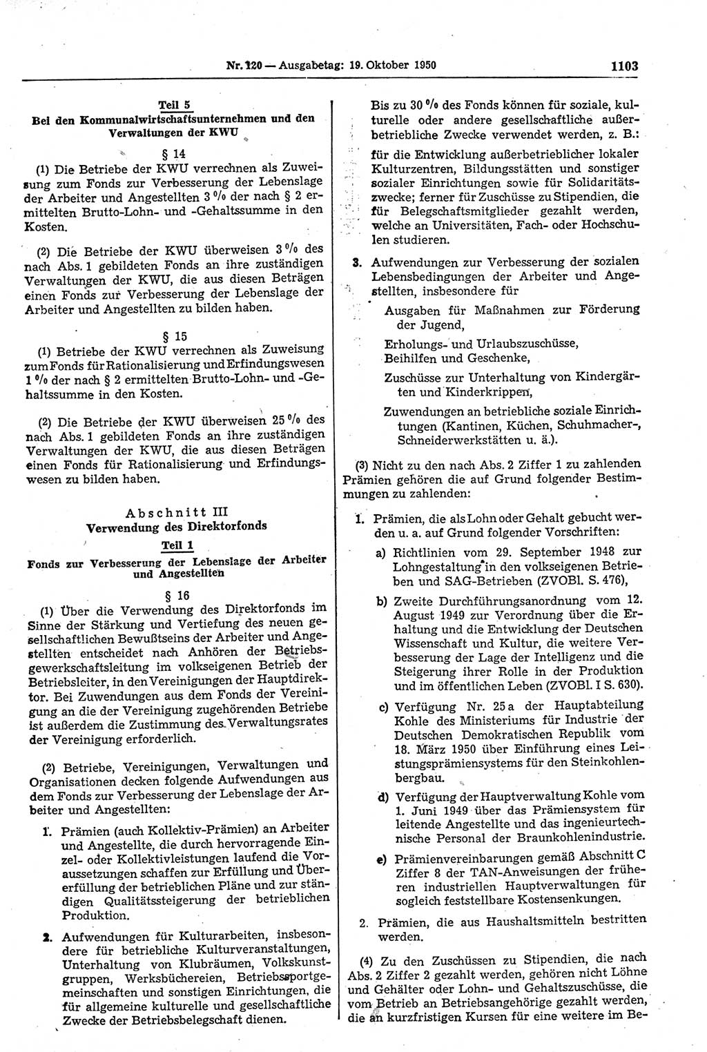 Gesetzblatt (GBl.) der Deutschen Demokratischen Republik (DDR) 1950, Seite 1103 (GBl. DDR 1950, S. 1103)