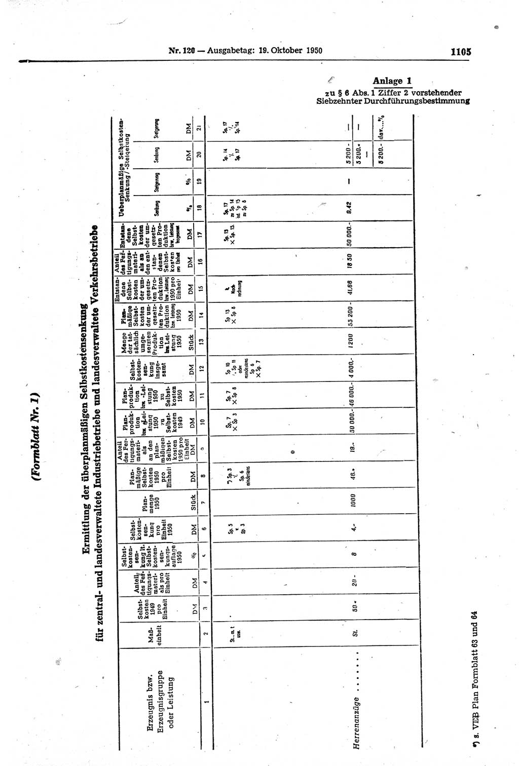 Gesetzblatt (GBl.) der Deutschen Demokratischen Republik (DDR) 1950, Seite 1105 (GBl. DDR 1950, S. 1105)