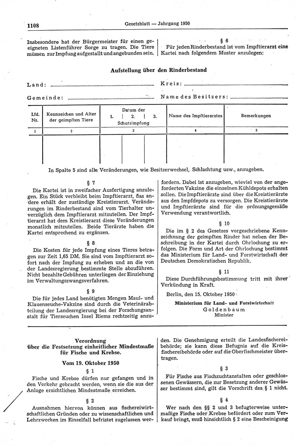 Gesetzblatt (GBl.) der Deutschen Demokratischen Republik (DDR) 1950, Seite 1108 (GBl. DDR 1950, S. 1108)