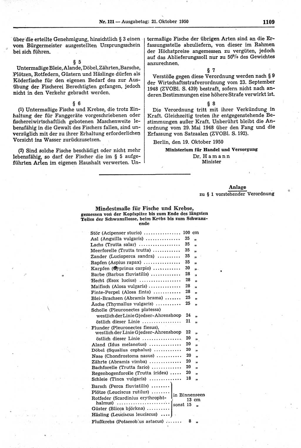 Gesetzblatt (GBl.) der Deutschen Demokratischen Republik (DDR) 1950, Seite 1109 (GBl. DDR 1950, S. 1109)
