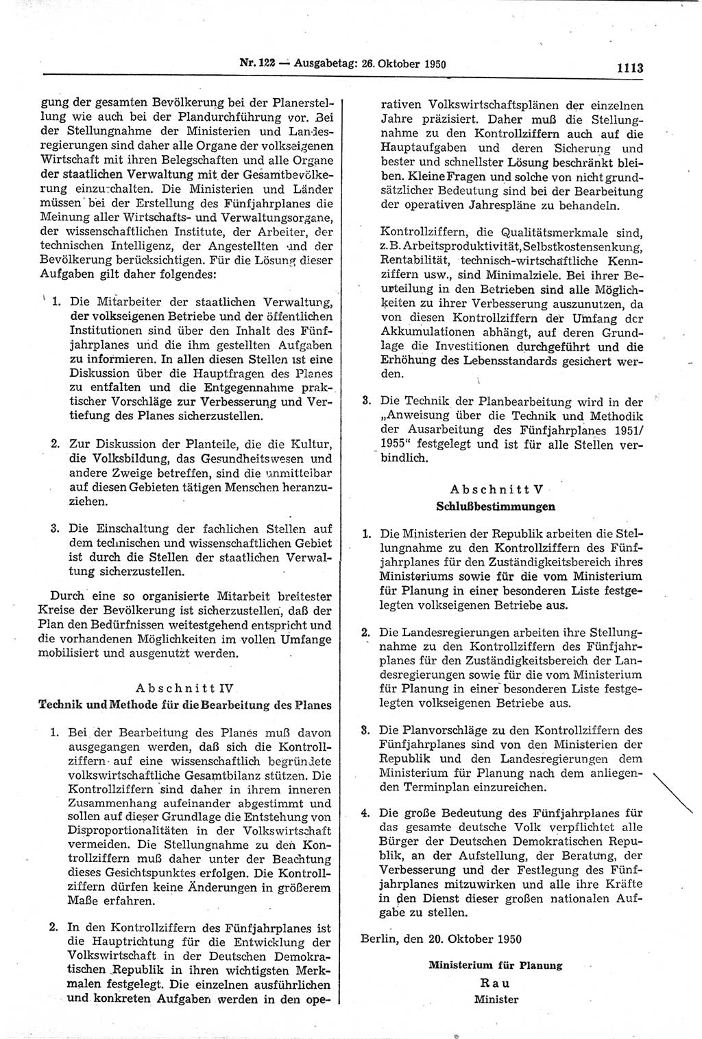 Gesetzblatt (GBl.) der Deutschen Demokratischen Republik (DDR) 1950, Seite 1113 (GBl. DDR 1950, S. 1113)