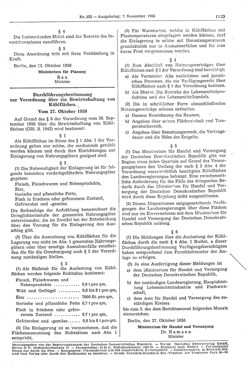 Gesetzblatt (GBl.) der Deutschen Demokratischen Republik (DDR) 1950, Seite 1129 (GBl. DDR 1950, S. 1129)