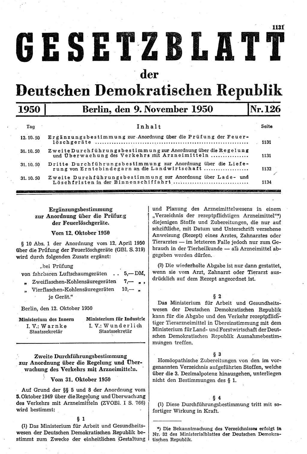 Gesetzblatt (GBl.) der Deutschen Demokratischen Republik (DDR) 1950, Seite 1131 (GBl. DDR 1950, S. 1131)