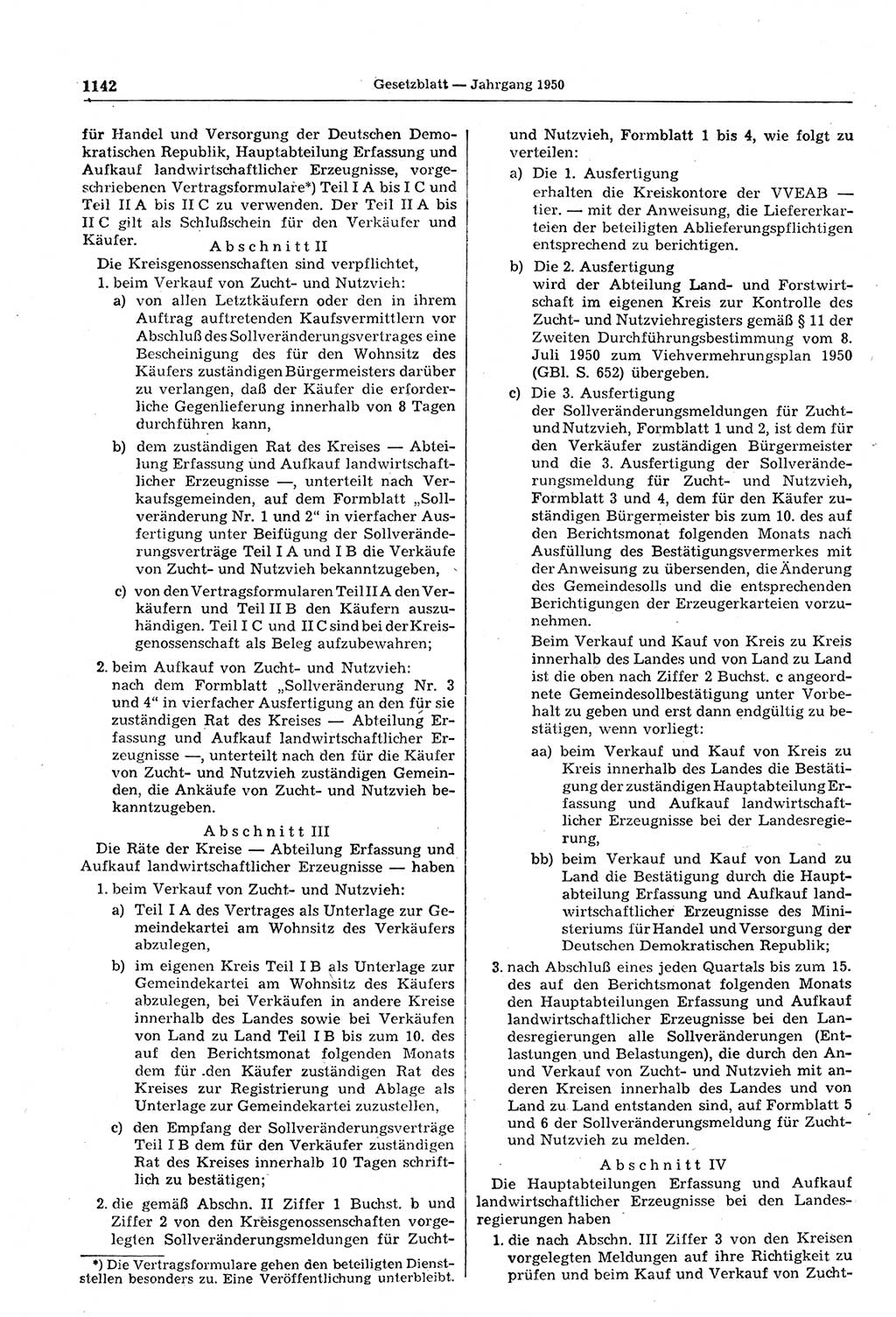 Gesetzblatt (GBl.) der Deutschen Demokratischen Republik (DDR) 1950, Seite 1142 (GBl. DDR 1950, S. 1142)