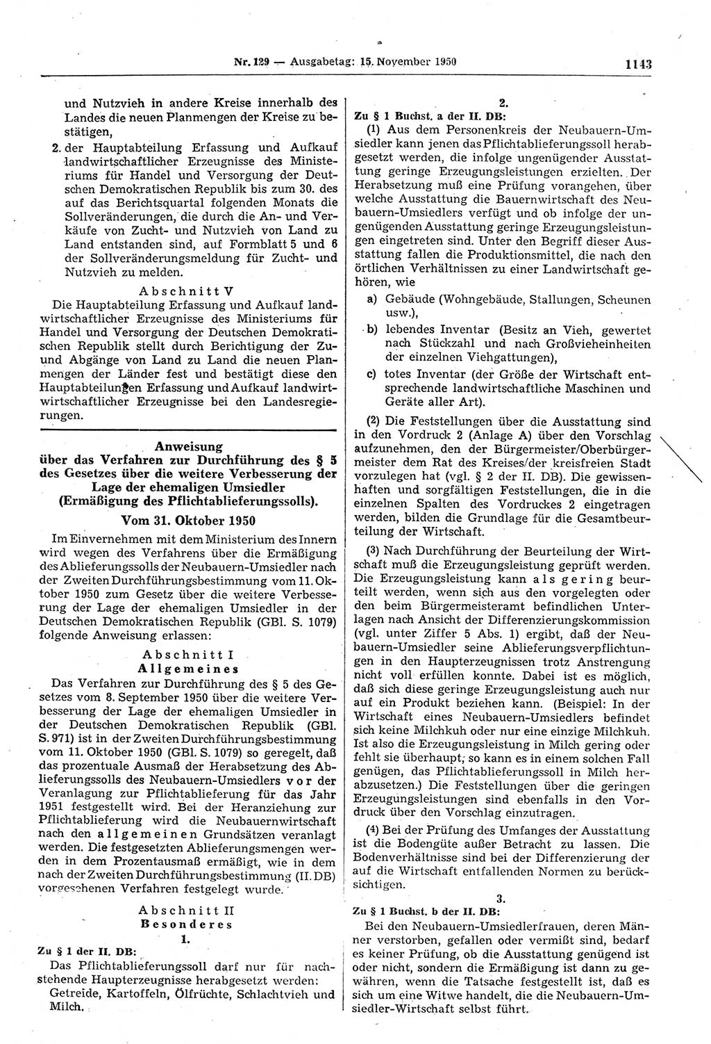 Gesetzblatt (GBl.) der Deutschen Demokratischen Republik (DDR) 1950, Seite 1143 (GBl. DDR 1950, S. 1143)