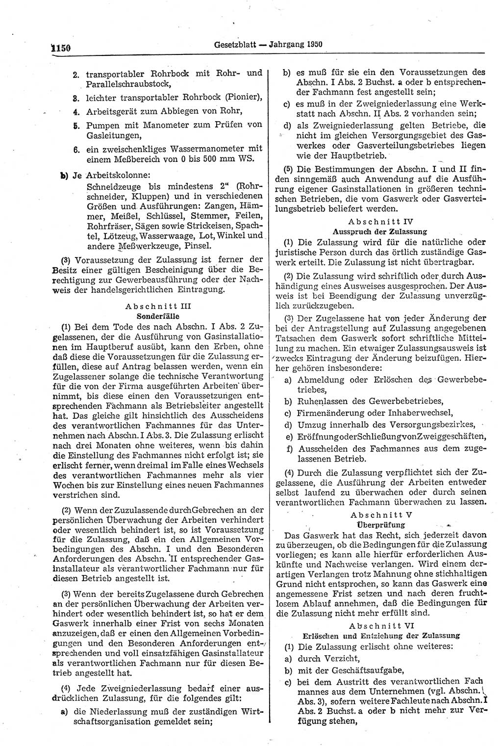 Gesetzblatt (GBl.) der Deutschen Demokratischen Republik (DDR) 1950, Seite 1150 (GBl. DDR 1950, S. 1150)
