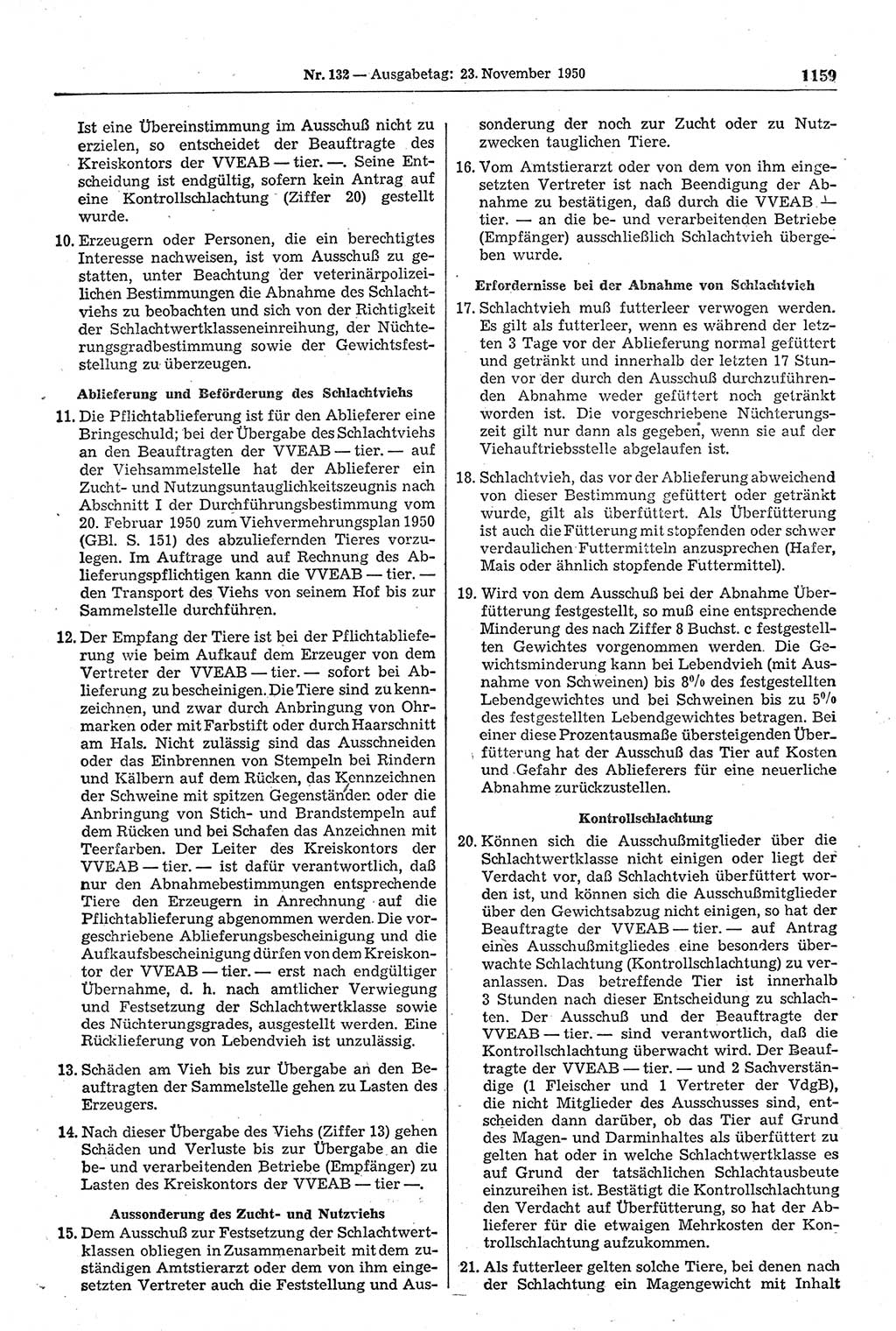 Gesetzblatt (GBl.) der Deutschen Demokratischen Republik (DDR) 1950, Seite 1159 (GBl. DDR 1950, S. 1159)