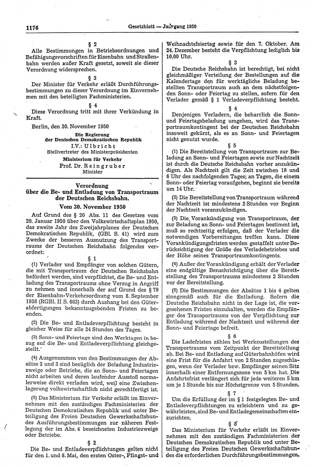 Gesetzblatt (GBl.) der Deutschen Demokratischen Republik (DDR) 1950, Seite 1176 (GBl. DDR 1950, S. 1176)