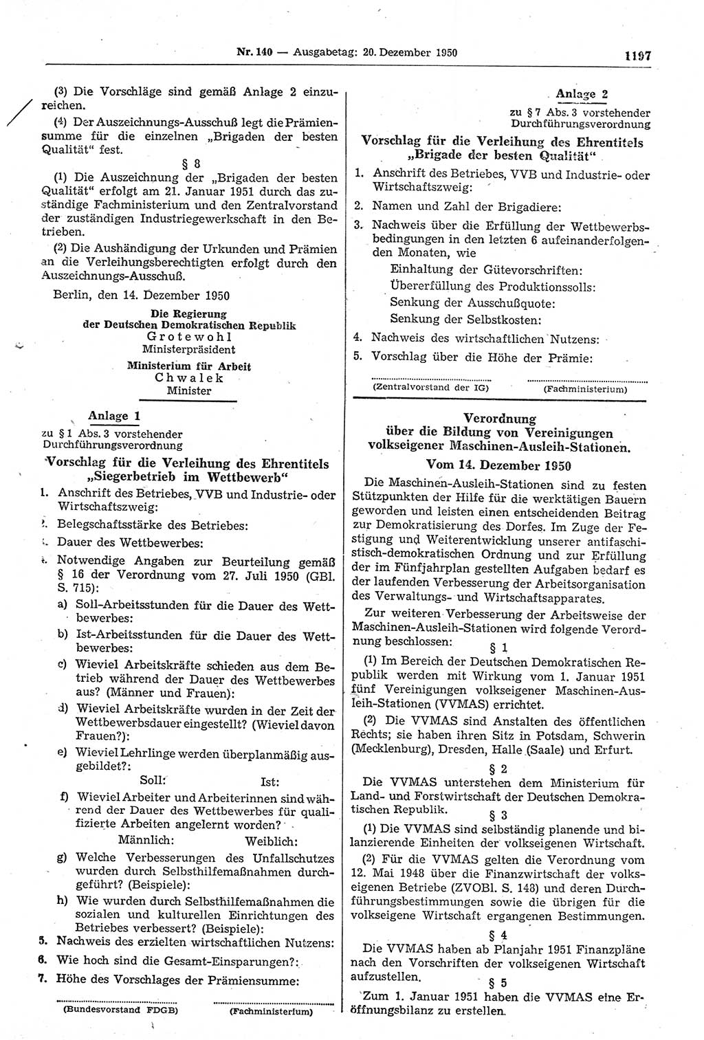 Gesetzblatt (GBl.) der Deutschen Demokratischen Republik (DDR) 1950, Seite 1197 (GBl. DDR 1950, S. 1197)