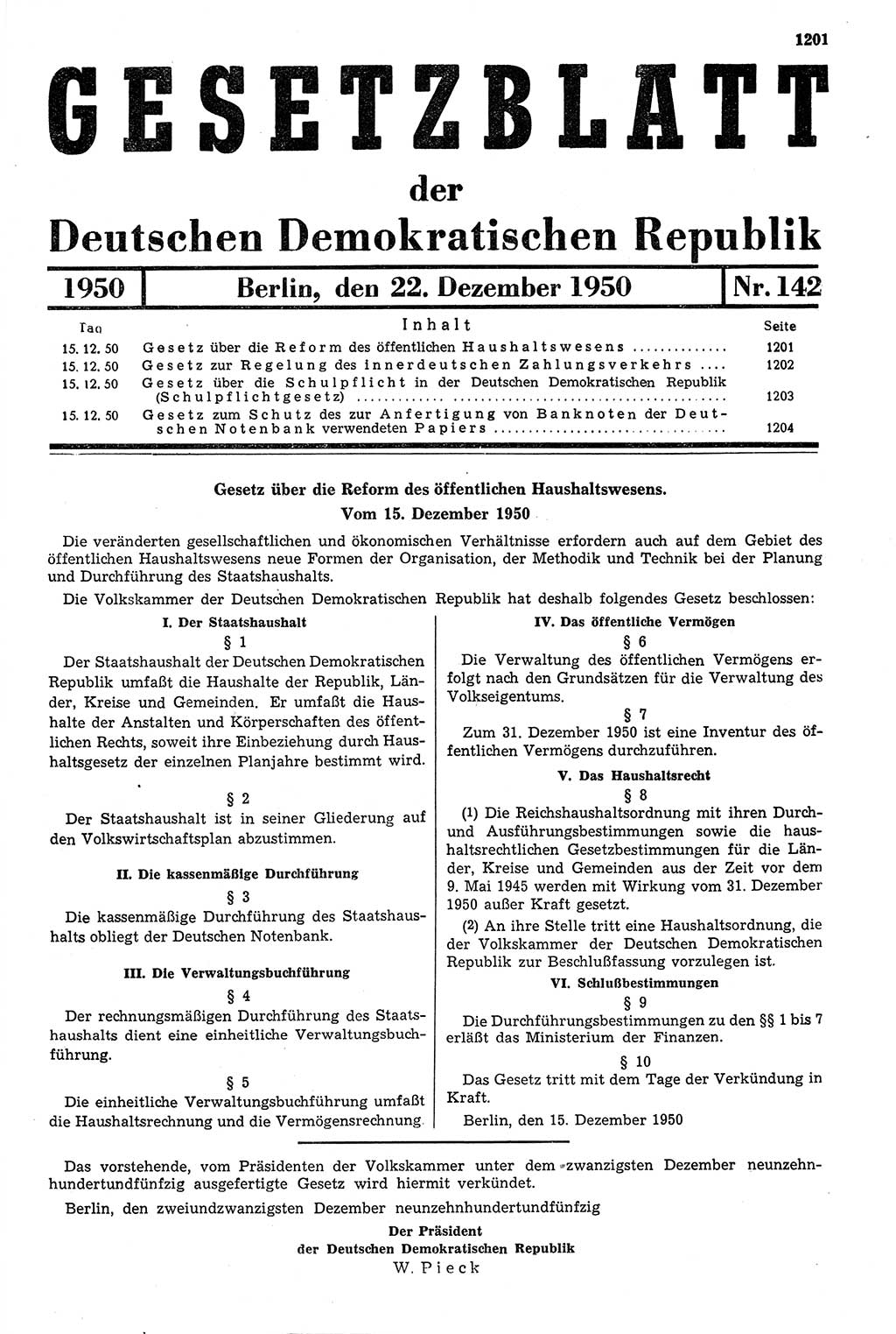Gesetzblatt (GBl.) der Deutschen Demokratischen Republik (DDR) 1950, Seite 1201 (GBl. DDR 1950, S. 1201)