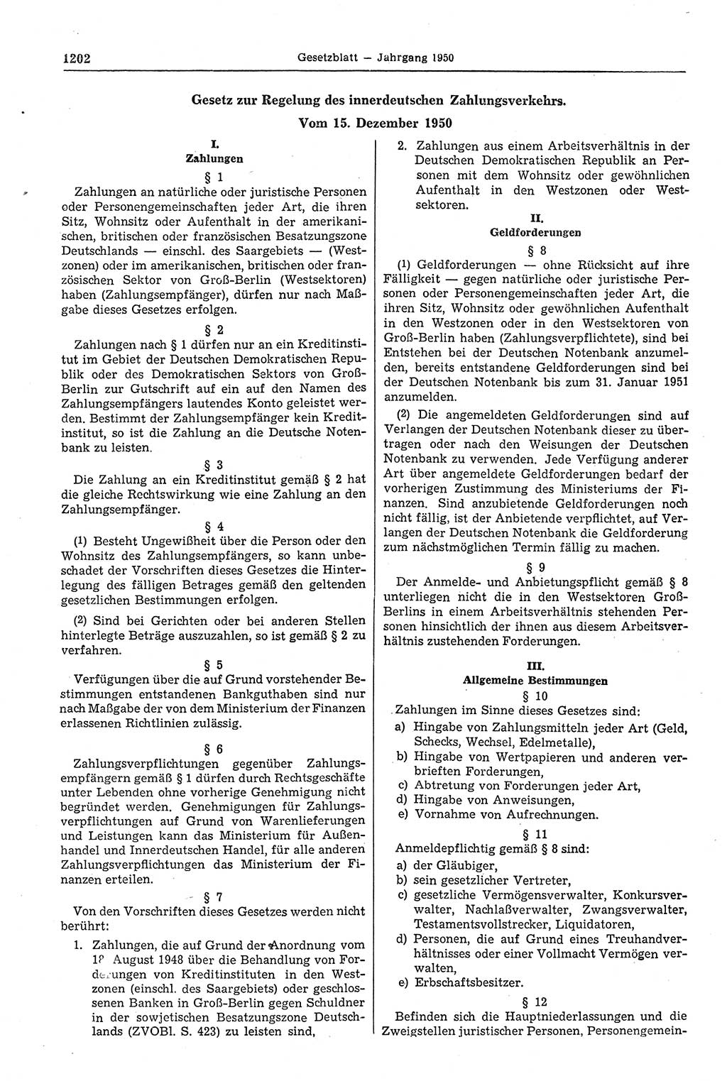 Gesetzblatt (GBl.) der Deutschen Demokratischen Republik (DDR) 1950, Seite 1202 (GBl. DDR 1950, S. 1202)