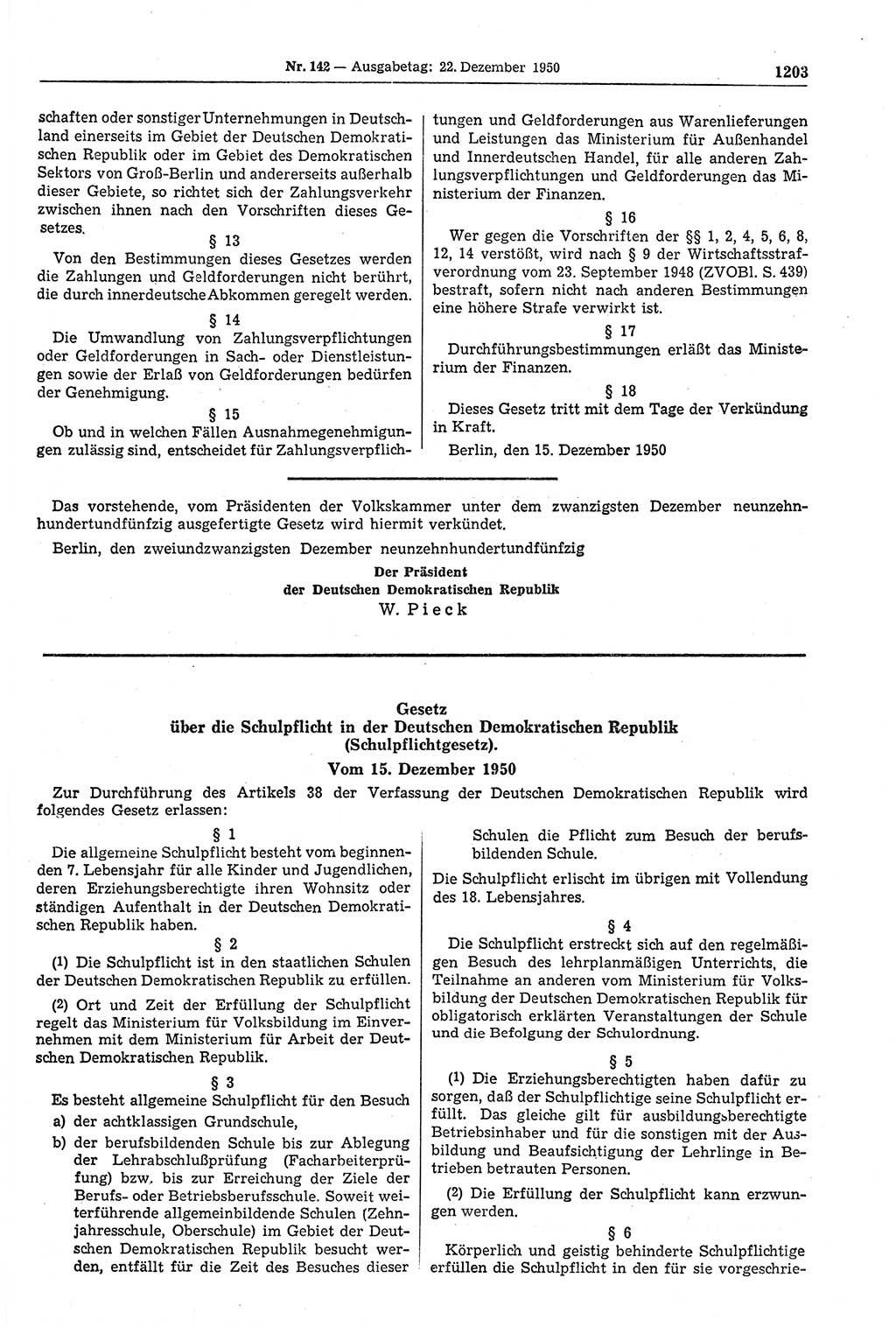 Gesetzblatt (GBl.) der Deutschen Demokratischen Republik (DDR) 1950, Seite 1203 (GBl. DDR 1950, S. 1203)