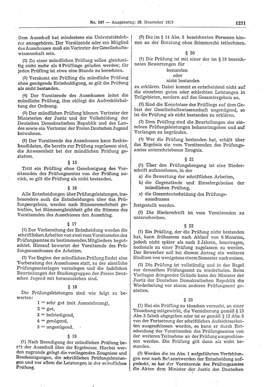 Gesetzblatt (GBl.) der Deutschen Demokratischen Republik (DDR) 1950, Seite 1231 (GBl. DDR 1950, S. 1231)