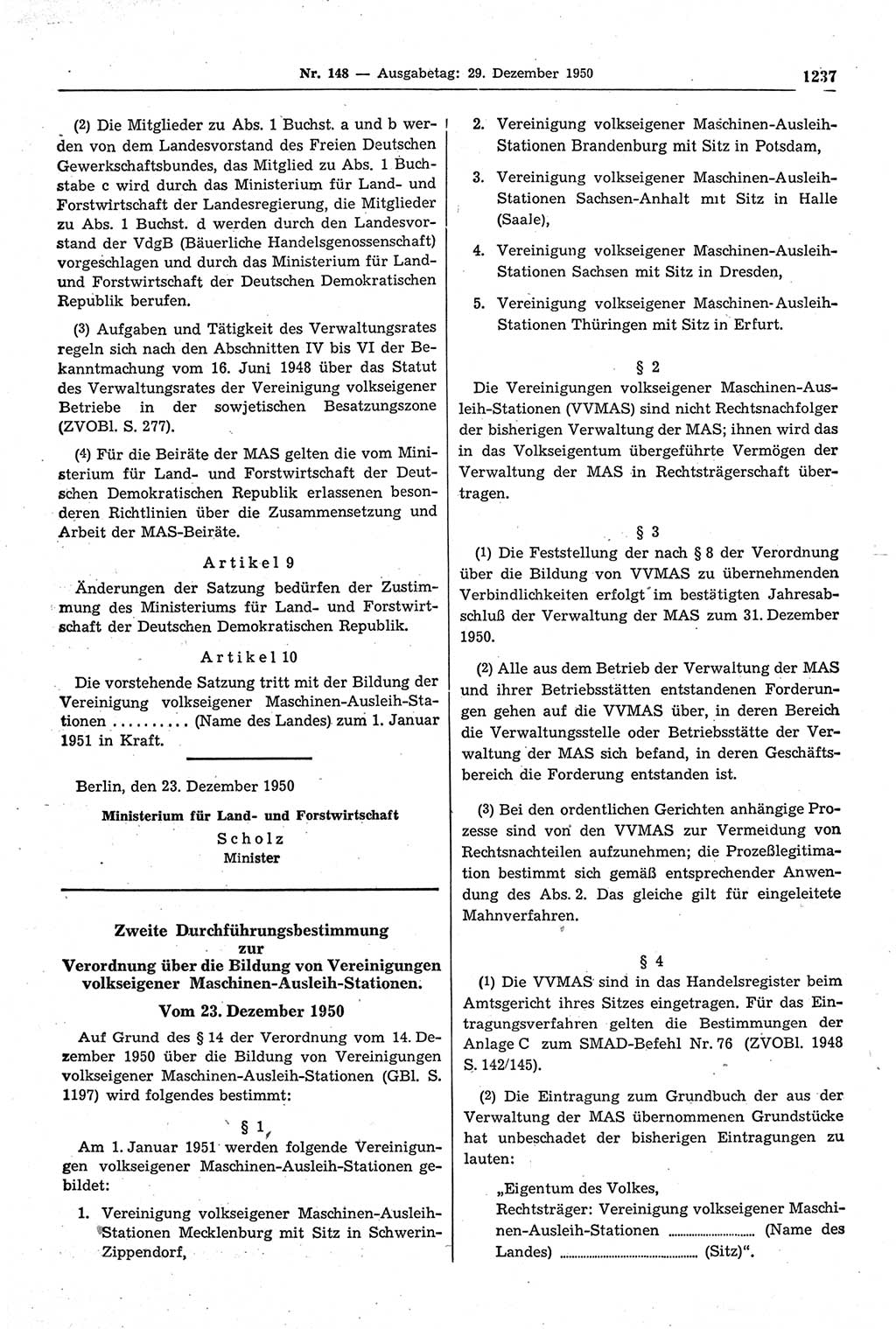 Gesetzblatt (GBl.) der Deutschen Demokratischen Republik (DDR) 1950, Seite 1237 (GBl. DDR 1950, S. 1237)