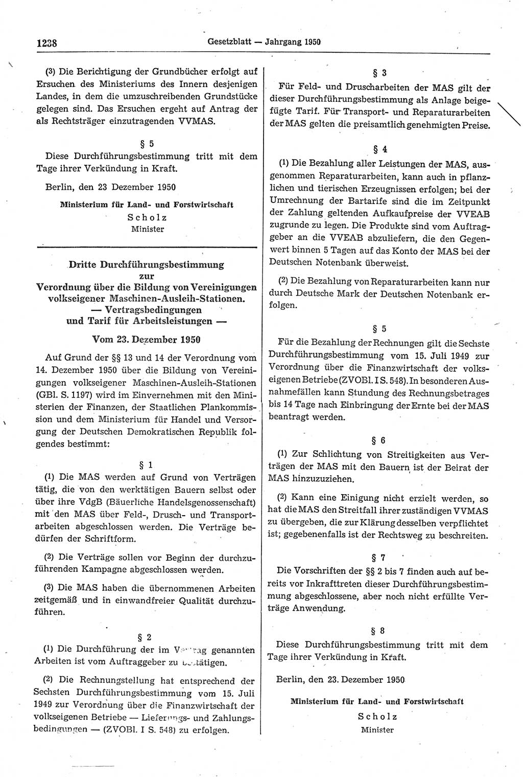 Gesetzblatt (GBl.) der Deutschen Demokratischen Republik (DDR) 1950, Seite 1238 (GBl. DDR 1950, S. 1238)