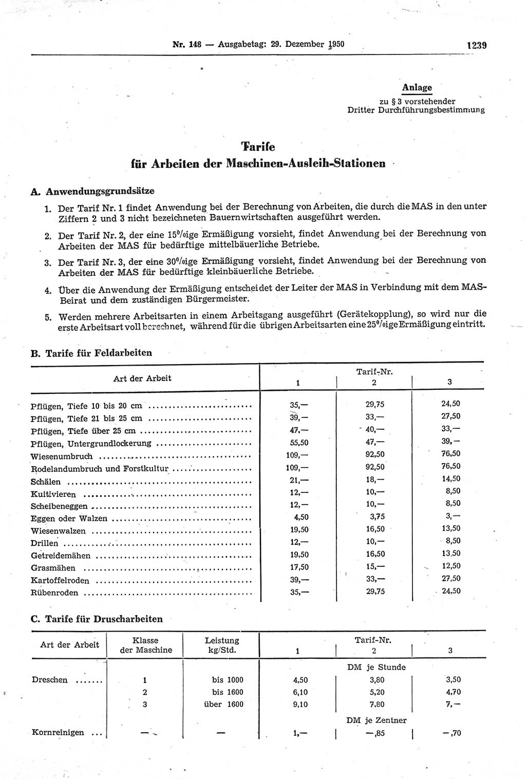 Gesetzblatt (GBl.) der Deutschen Demokratischen Republik (DDR) 1950, Seite 1239 (GBl. DDR 1950, S. 1239)