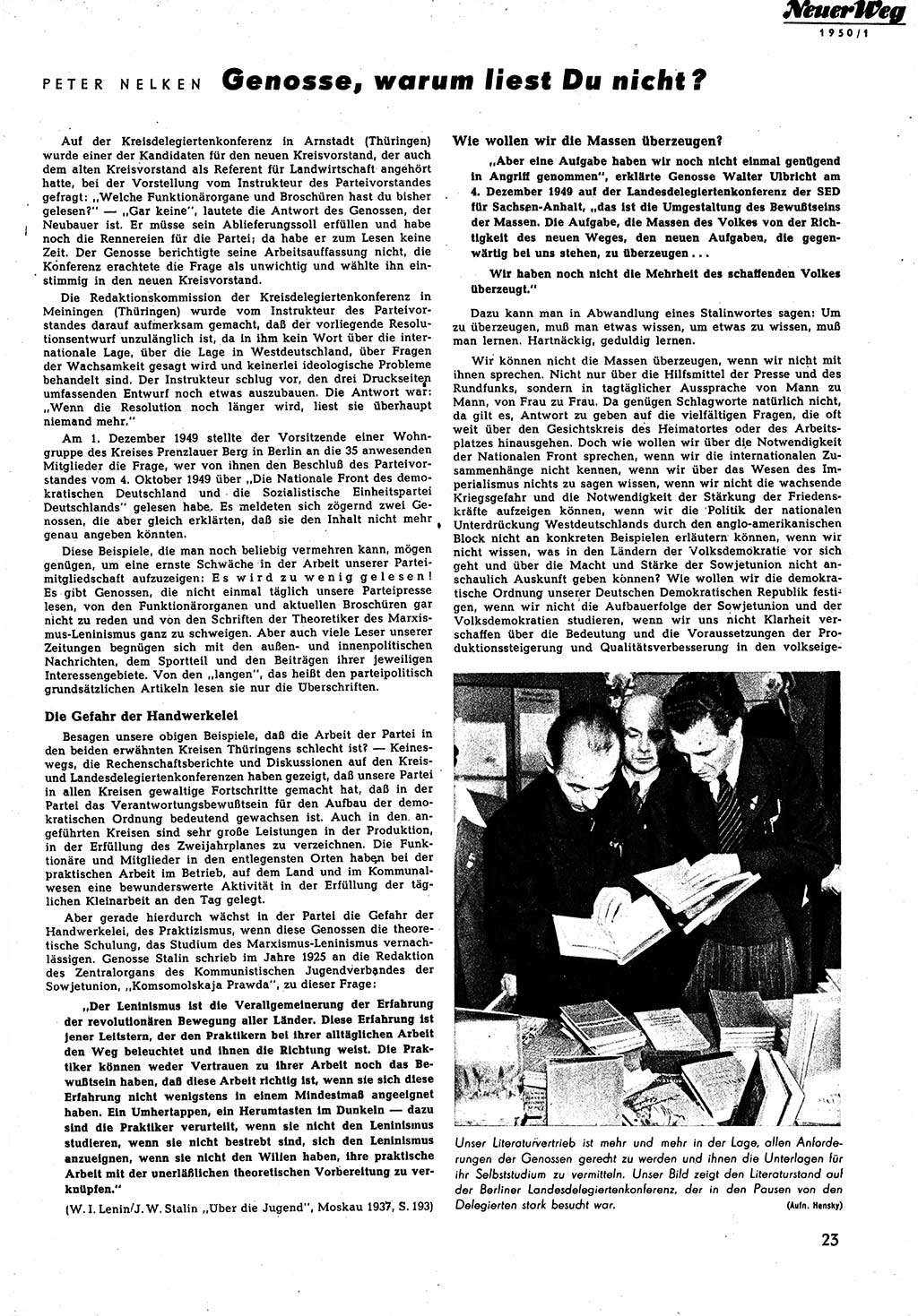 Neuer Weg (NW), Halbmonatsschrift für aktuelle Fragen der Arbeiterbewegung [Zentralkomitee (ZK) Sozialistische Einheitspartei Deutschlands (SED)], 5. Jahrgang [Deutsche Demokratische Republik (DDR)] 1950, Heft 1/23 (NW ZK SED DDR 1950, H. 1/23)