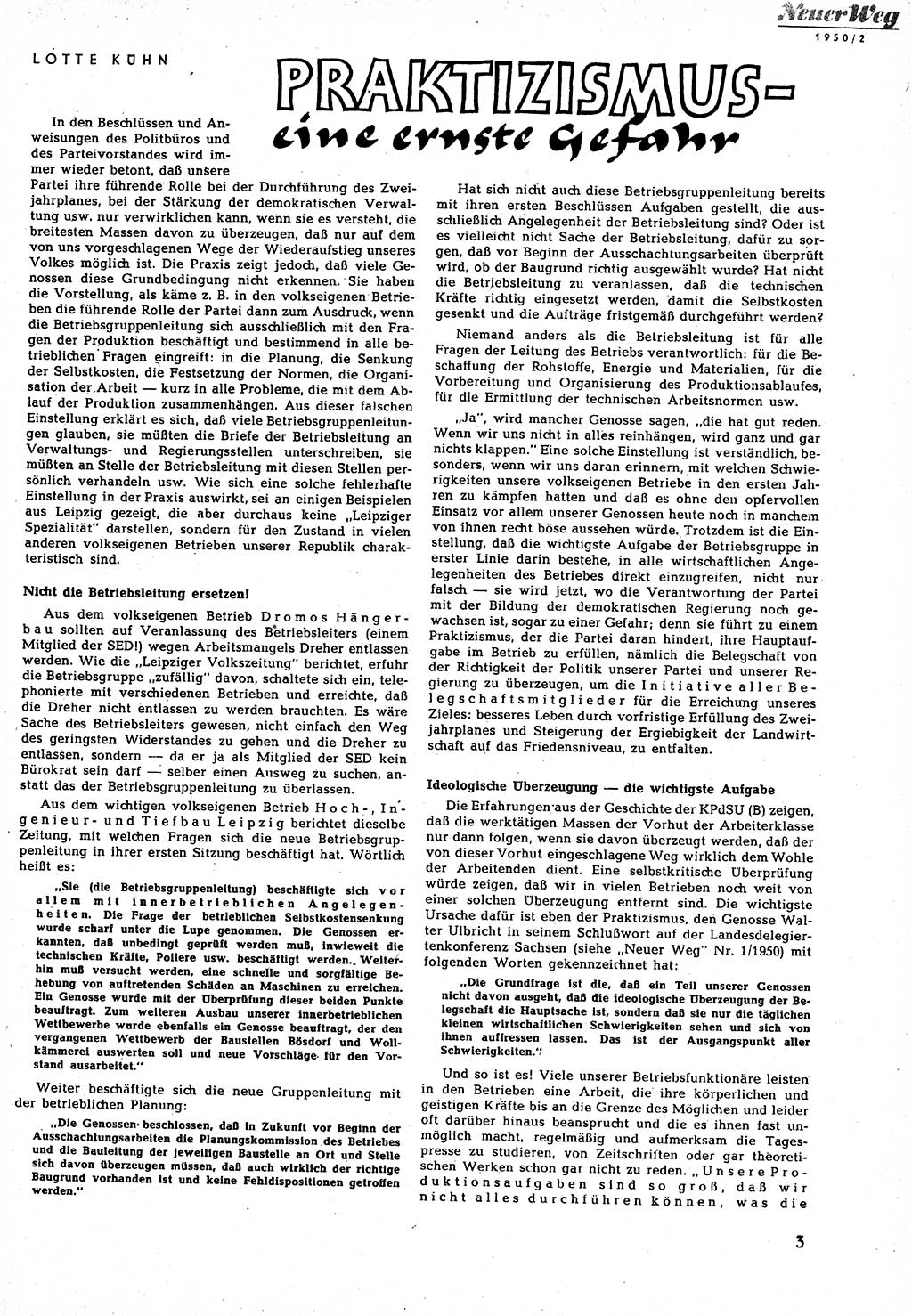 Neuer Weg (NW), Halbmonatsschrift für aktuelle Fragen der Arbeiterbewegung [Zentralkomitee (ZK) Sozialistische Einheitspartei Deutschlands (SED)], 5. Jahrgang [Deutsche Demokratische Republik (DDR)] 1950, Heft 2/3 (NW ZK SED DDR 1950, H. 2/3)