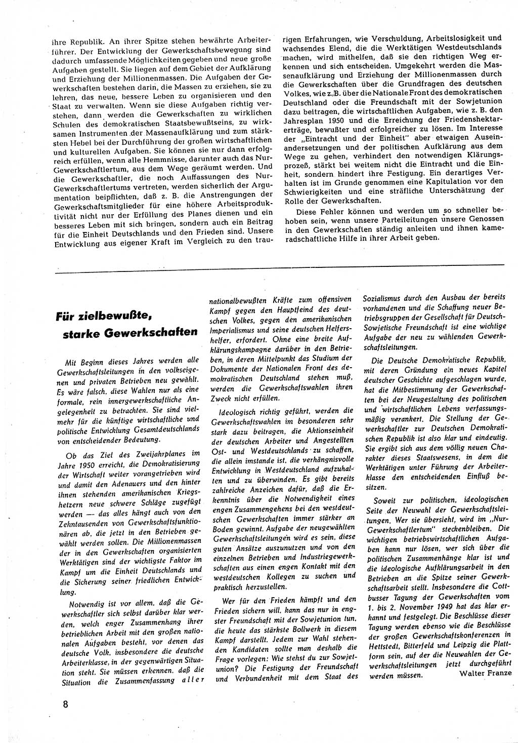 Neuer Weg (NW), Halbmonatsschrift für aktuelle Fragen der Arbeiterbewegung [Zentralkomitee (ZK) Sozialistische Einheitspartei Deutschlands (SED)], 5. Jahrgang [Deutsche Demokratische Republik (DDR)] 1950, Heft 2/8 (NW ZK SED DDR 1950, H. 2/8)