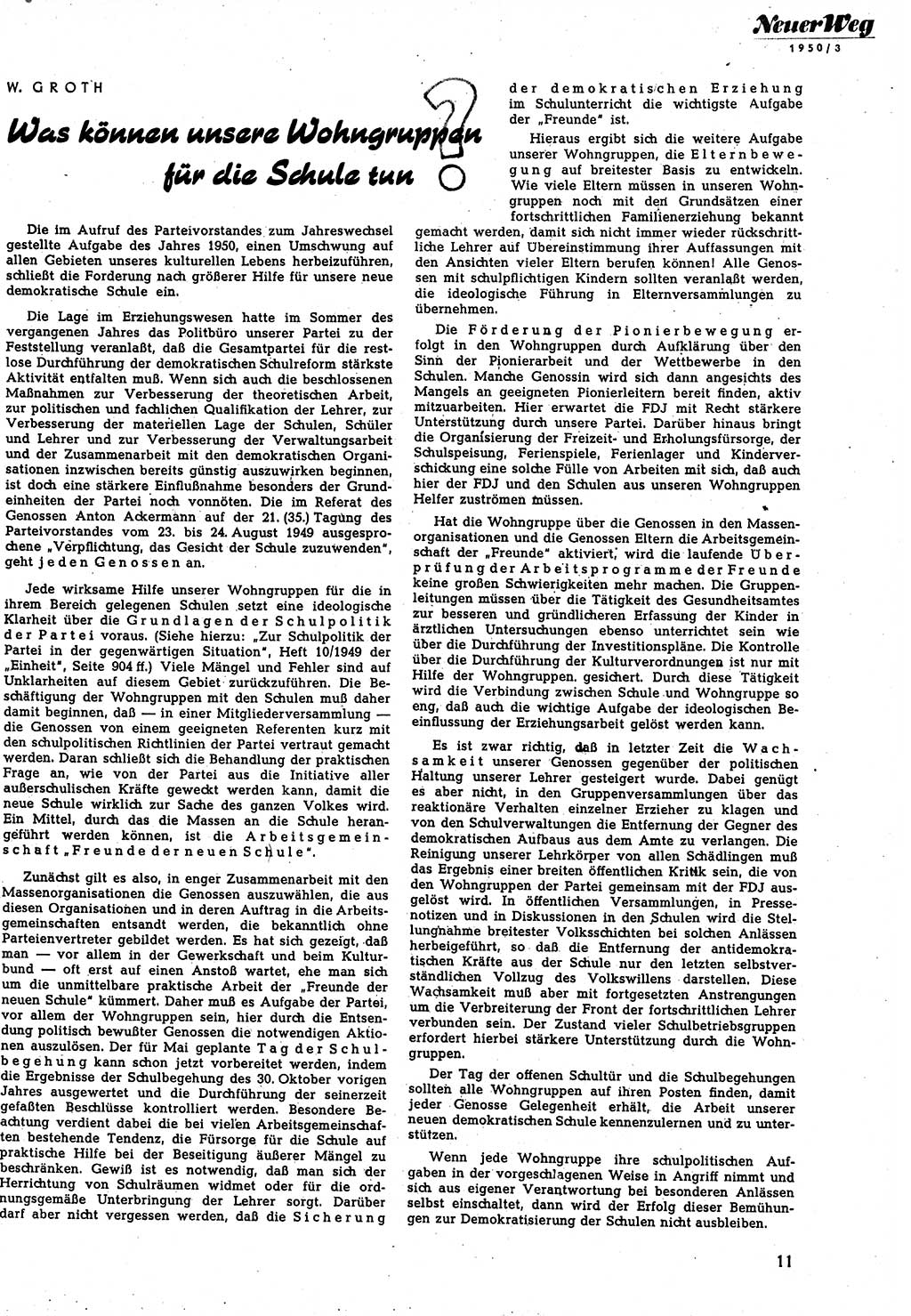 Neuer Weg (NW), Halbmonatsschrift für aktuelle Fragen der Arbeiterbewegung [Zentralkomitee (ZK) Sozialistische Einheitspartei Deutschlands (SED)], 5. Jahrgang [Deutsche Demokratische Republik (DDR)] 1950, Heft 3/11 (NW ZK SED DDR 1950, H. 3/11)