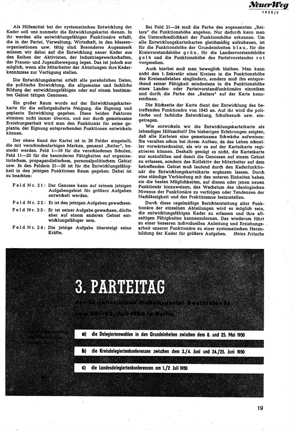 Neuer Weg (NW), Halbmonatsschrift für aktuelle Fragen der Arbeiterbewegung [Zentralkomitee (ZK) Sozialistische Einheitspartei Deutschlands (SED)], 5. Jahrgang [Deutsche Demokratische Republik (DDR)] 1950, Heft 3/19 (NW ZK SED DDR 1950, H. 3/19)
