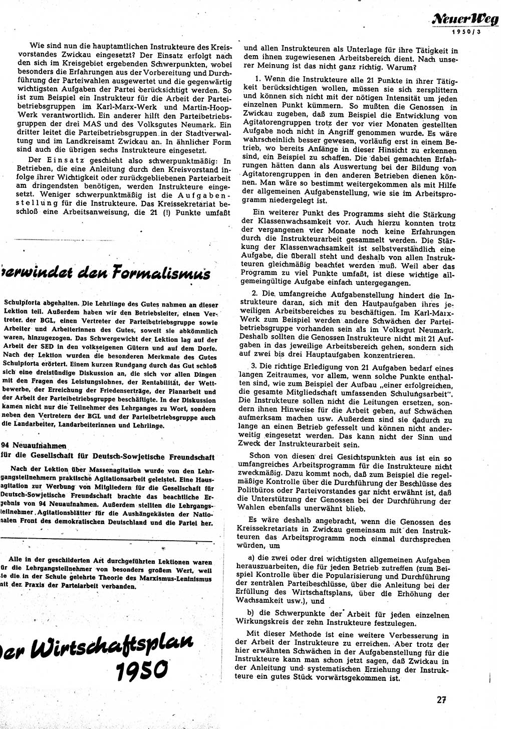 Neuer Weg (NW), Halbmonatsschrift für aktuelle Fragen der Arbeiterbewegung [Zentralkomitee (ZK) Sozialistische Einheitspartei Deutschlands (SED)], 5. Jahrgang [Deutsche Demokratische Republik (DDR)] 1950, Heft 3/27 (NW ZK SED DDR 1950, H. 3/27)