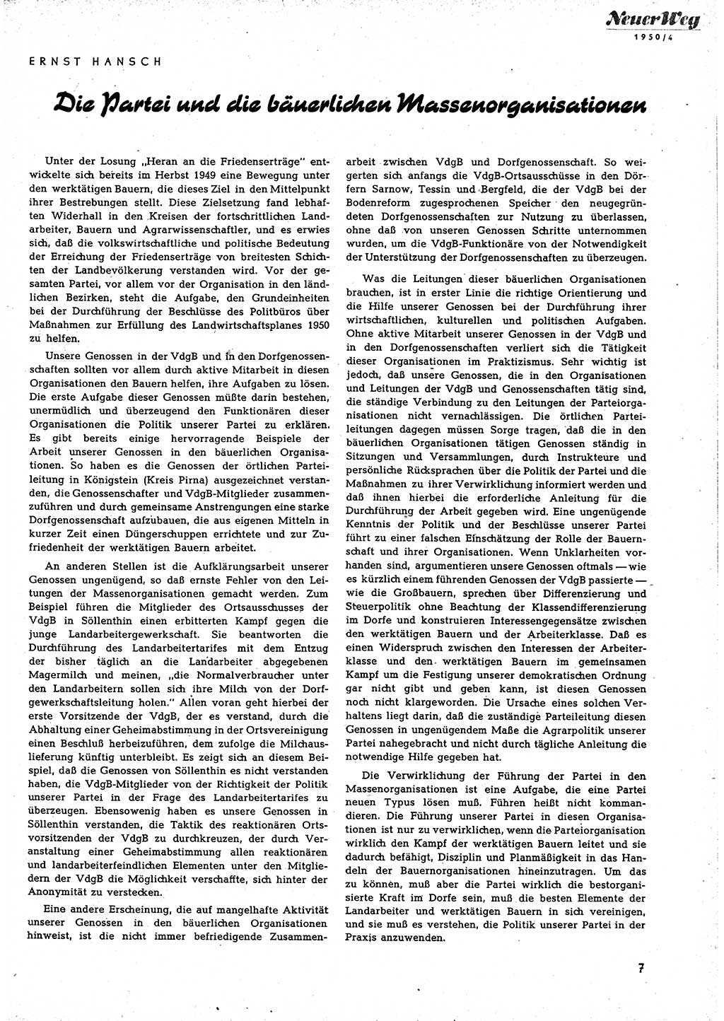 Neuer Weg (NW), Halbmonatsschrift für aktuelle Fragen der Arbeiterbewegung [Zentralkomitee (ZK) Sozialistische Einheitspartei Deutschlands (SED)], 5. Jahrgang [Deutsche Demokratische Republik (DDR)] 1950, Heft 4/7 (NW ZK SED DDR 1950, H. 4/7)