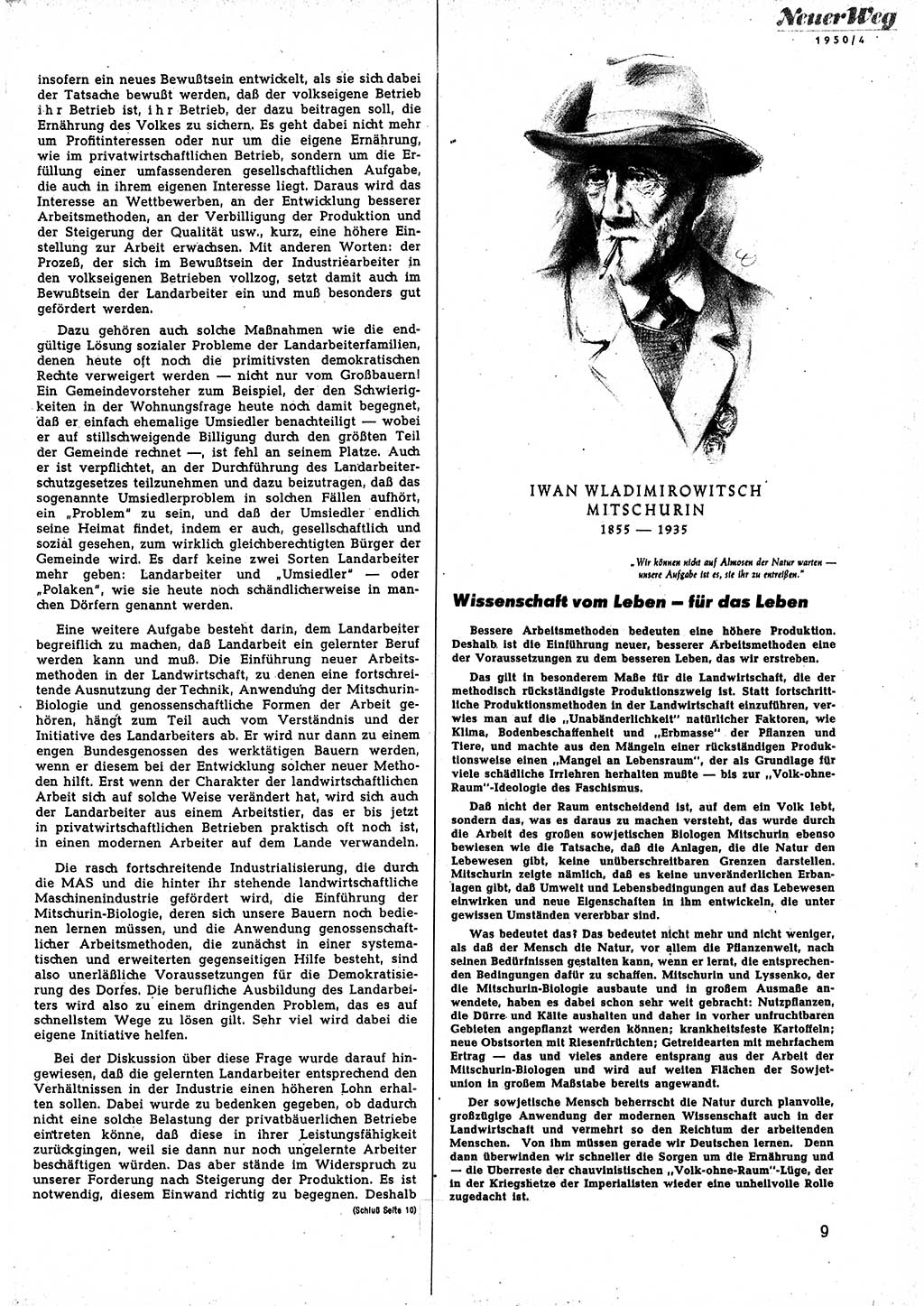 Neuer Weg (NW), Halbmonatsschrift für aktuelle Fragen der Arbeiterbewegung [Zentralkomitee (ZK) Sozialistische Einheitspartei Deutschlands (SED)], 5. Jahrgang [Deutsche Demokratische Republik (DDR)] 1950, Heft 4/9 (NW ZK SED DDR 1950, H. 4/9)