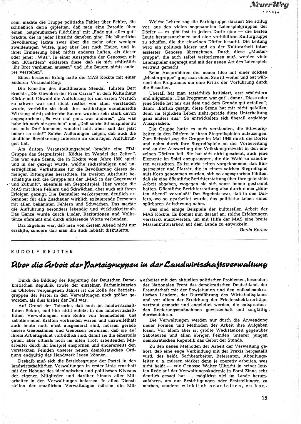 Neuer Weg (NW), Halbmonatsschrift für aktuelle Fragen der Arbeiterbewegung [Zentralkomitee (ZK) Sozialistische Einheitspartei Deutschlands (SED)], 5. Jahrgang [Deutsche Demokratische Republik (DDR)] 1950, Heft 4/15 (NW ZK SED DDR 1950, H. 4/15)