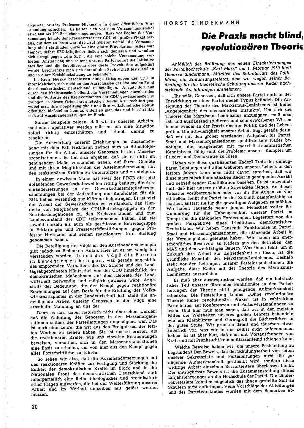 Neuer Weg (NW), Halbmonatsschrift für aktuelle Fragen der Arbeiterbewegung [Zentralkomitee (ZK) Sozialistische Einheitspartei Deutschlands (SED)], 5. Jahrgang [Deutsche Demokratische Republik (DDR)] 1950, Heft 4/20 (NW ZK SED DDR 1950, H. 4/20)