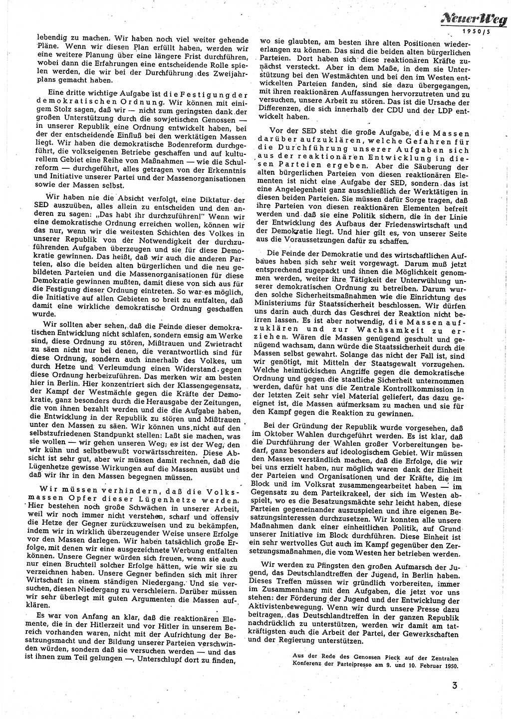 Neuer Weg (NW), Halbmonatsschrift für aktuelle Fragen der Arbeiterbewegung [Zentralkomitee (ZK) Sozialistische Einheitspartei Deutschlands (SED)], 5. Jahrgang [Deutsche Demokratische Republik (DDR)] 1950, Heft 5/3 (NW ZK SED DDR 1950, H. 5/3)