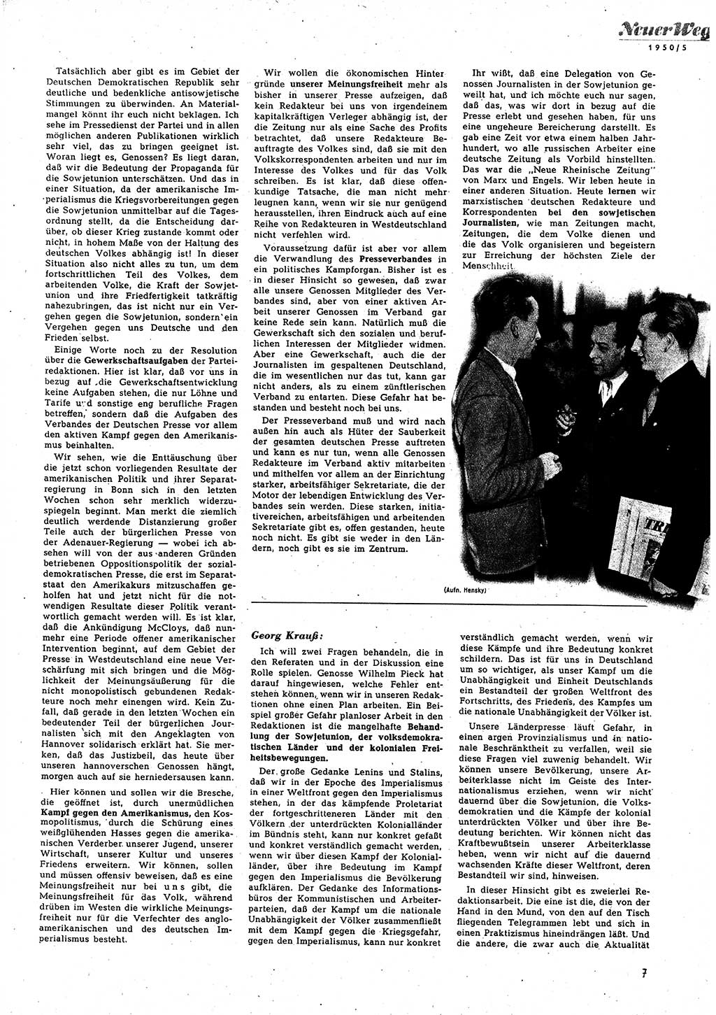 Neuer Weg (NW), Halbmonatsschrift für aktuelle Fragen der Arbeiterbewegung [Zentralkomitee (ZK) Sozialistische Einheitspartei Deutschlands (SED)], 5. Jahrgang [Deutsche Demokratische Republik (DDR)] 1950, Heft 5/7 (NW ZK SED DDR 1950, H. 5/7)