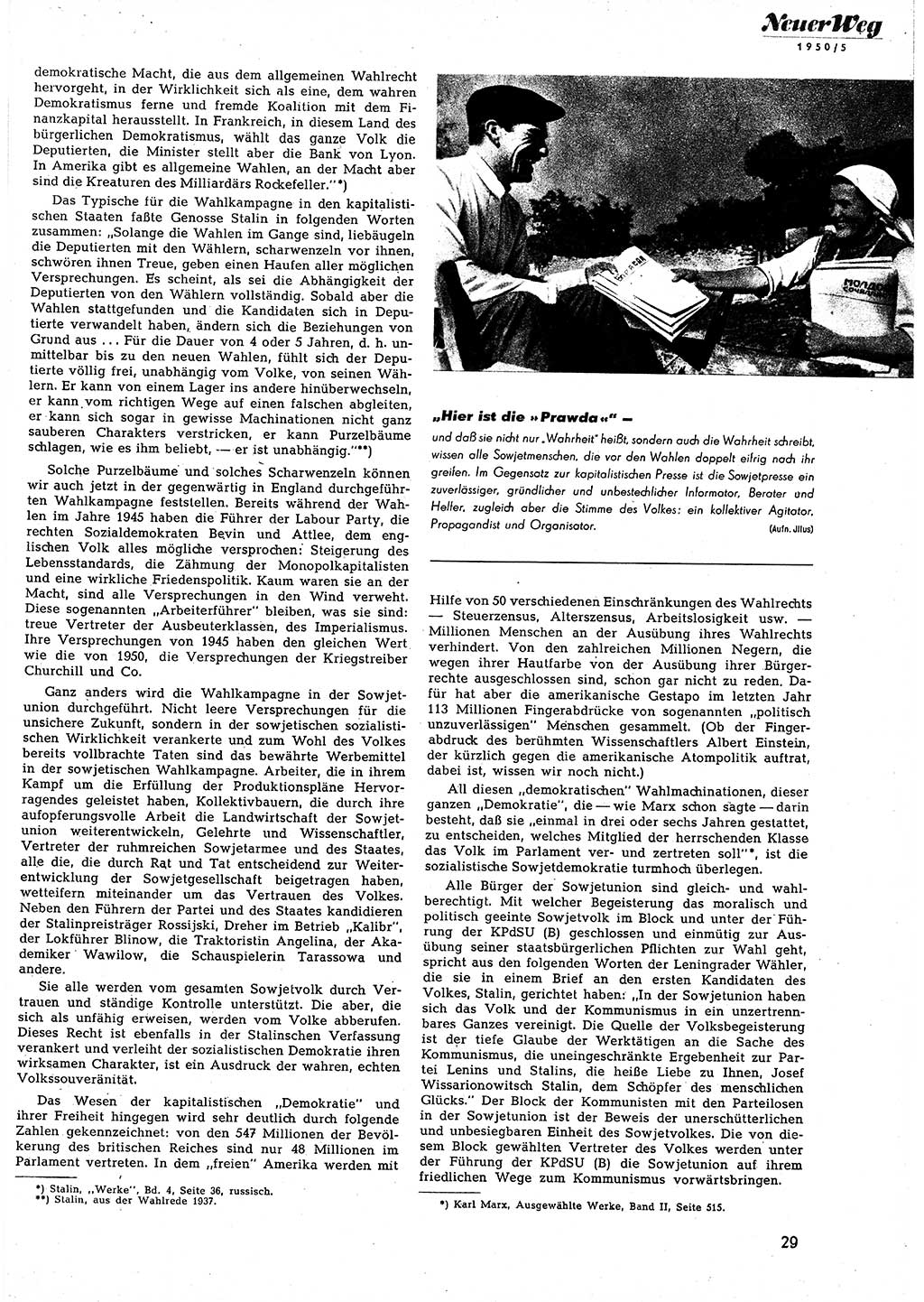 Neuer Weg (NW), Halbmonatsschrift für aktuelle Fragen der Arbeiterbewegung [Zentralkomitee (ZK) Sozialistische Einheitspartei Deutschlands (SED)], 5. Jahrgang [Deutsche Demokratische Republik (DDR)] 1950, Heft 5/29 (NW ZK SED DDR 1950, H. 5/29)